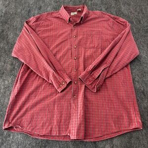Vtg LL Bean red checkered plaid button down shirt 100% cotton mens XXL tall